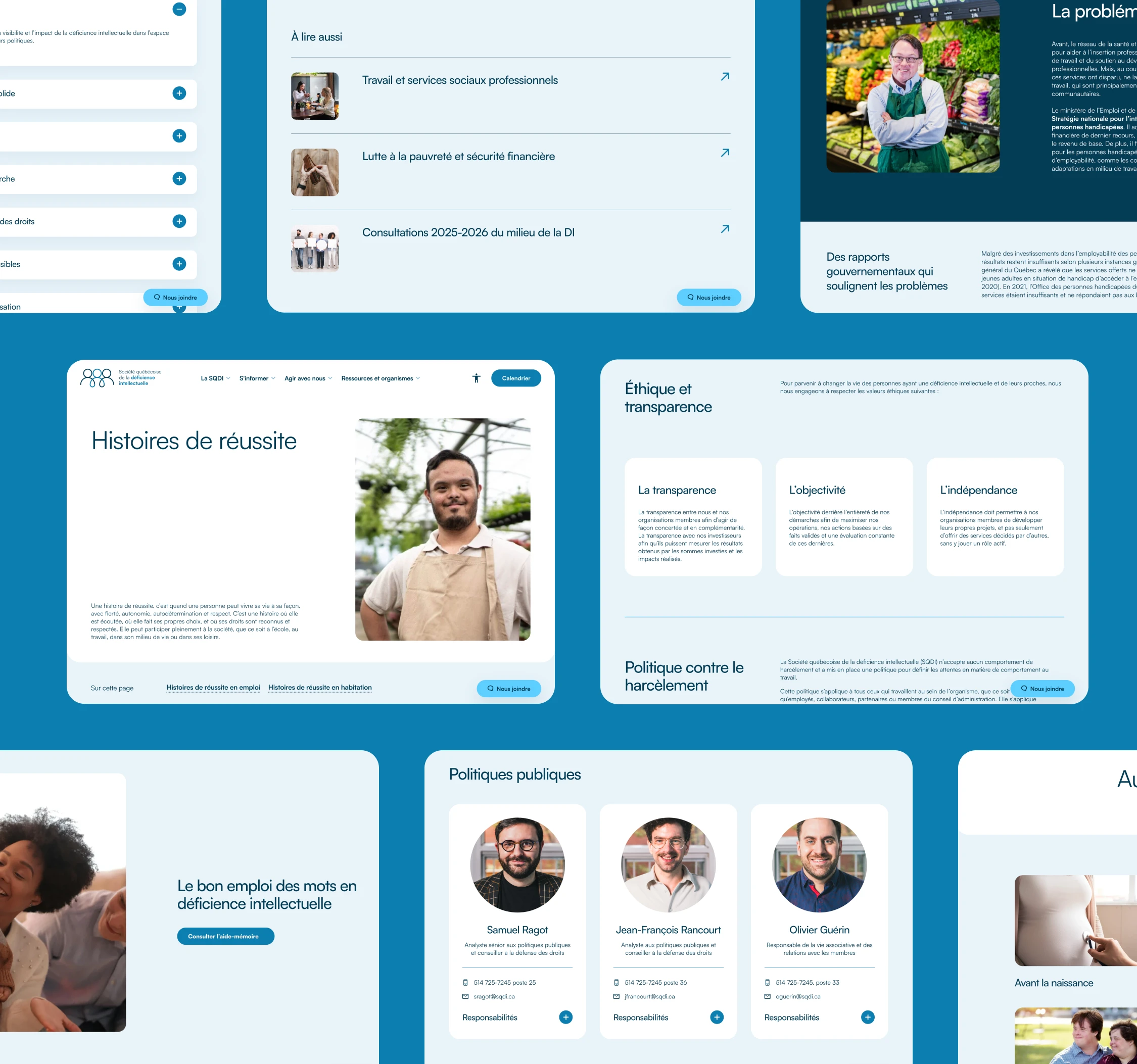 Plusieurs interfaces sur le site web de la SQDI.