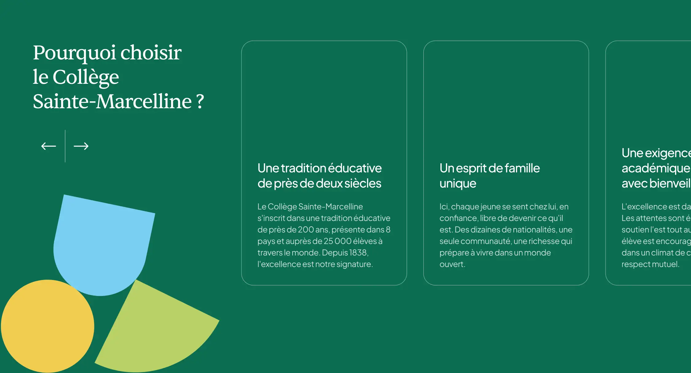 Carrousel du site présentant les principaux avantages du Collège Sainte-Marcelline.
