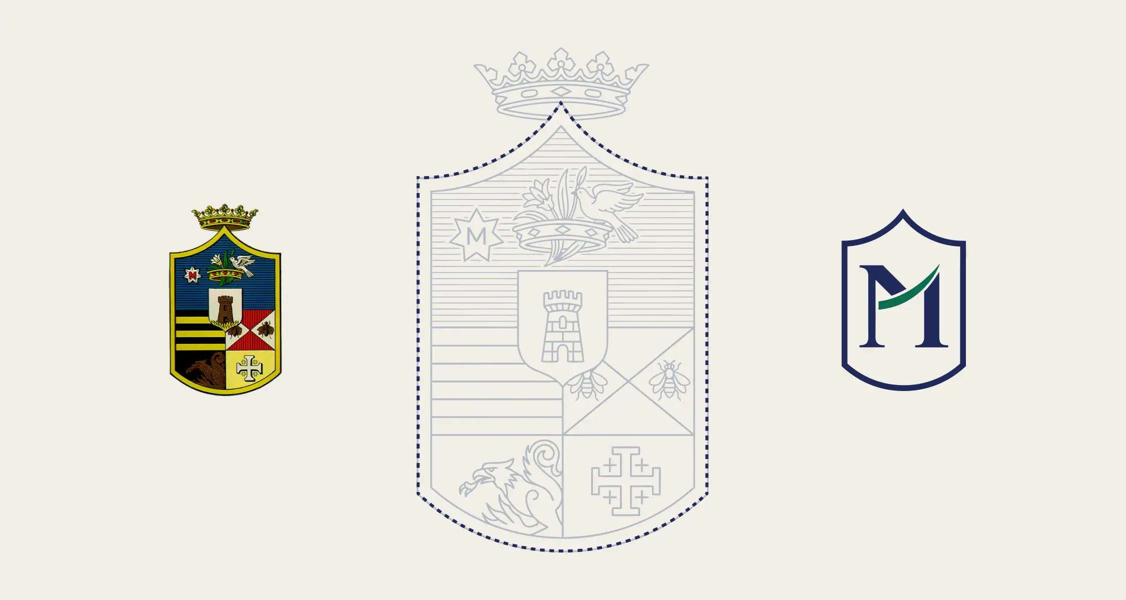 Évolution du blason historique des Marcellines vers le nouveau symbole simplifié du Collège.