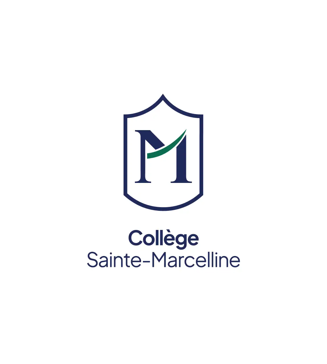 Version verticale du logo du Collège Sainte-Marcelline sur fond blanc.