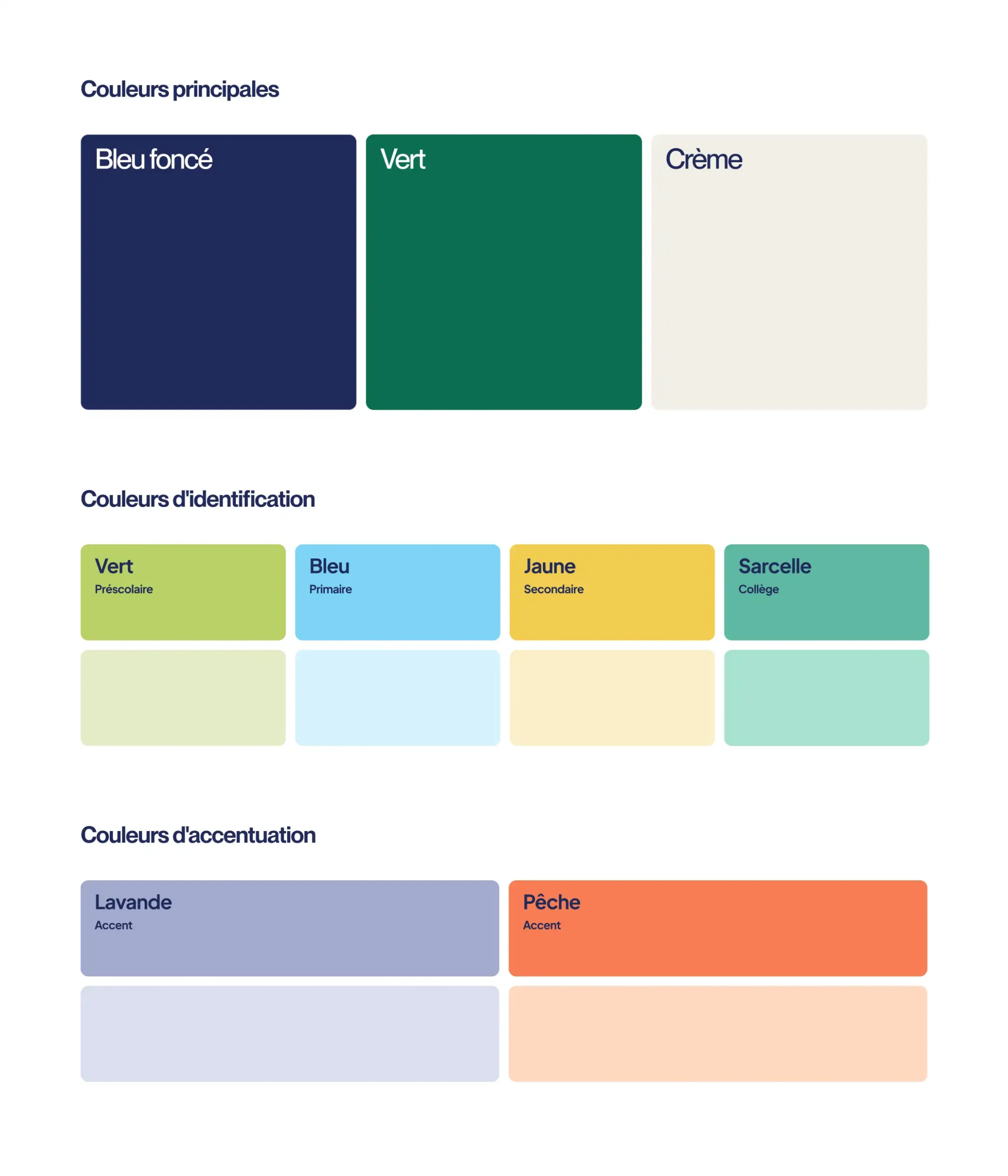 Palette de couleurs de l’identité visuelle du Collège Sainte-Marcelline.