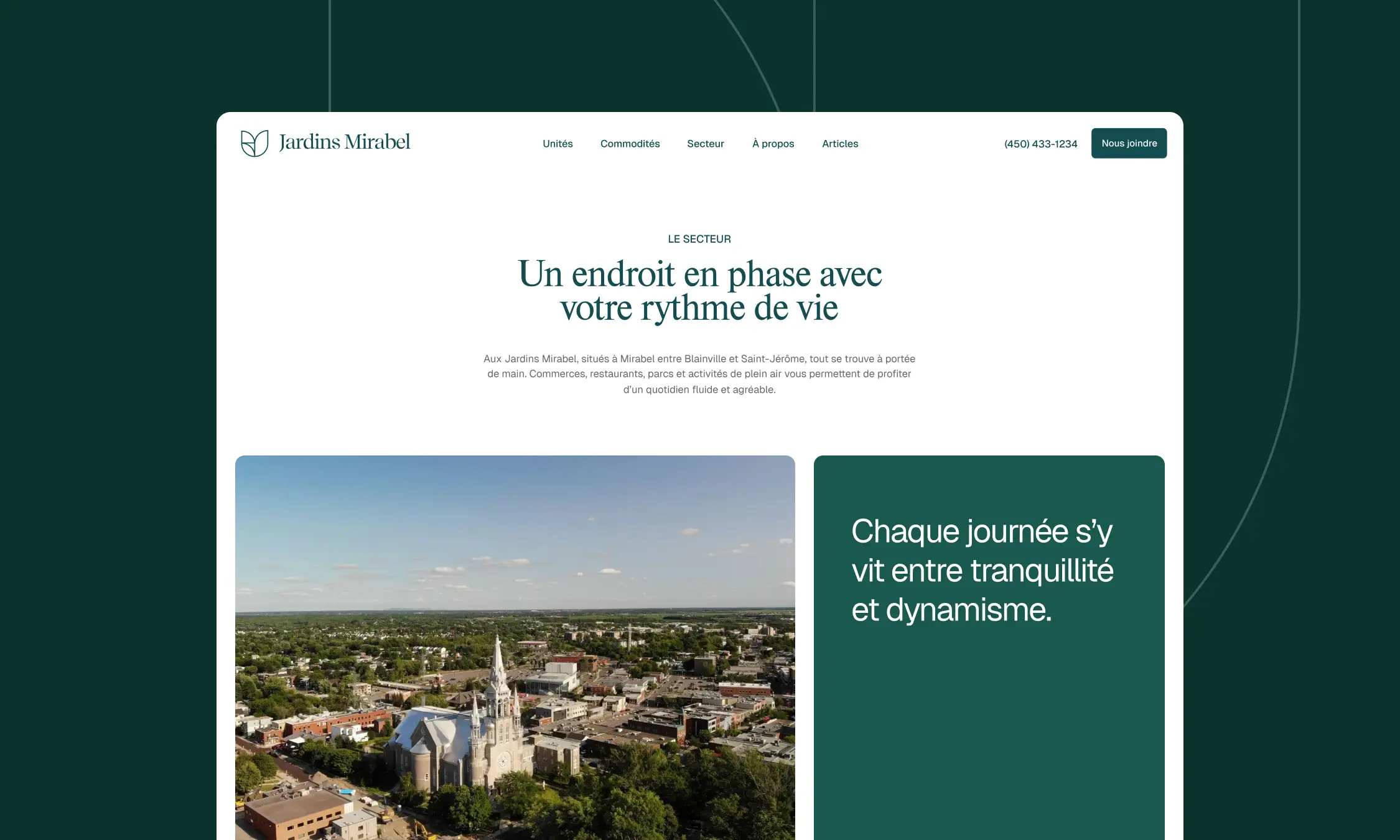 Page du site de Jardins Mirabel consacrée au secteur et au mode de vie à Mirabel