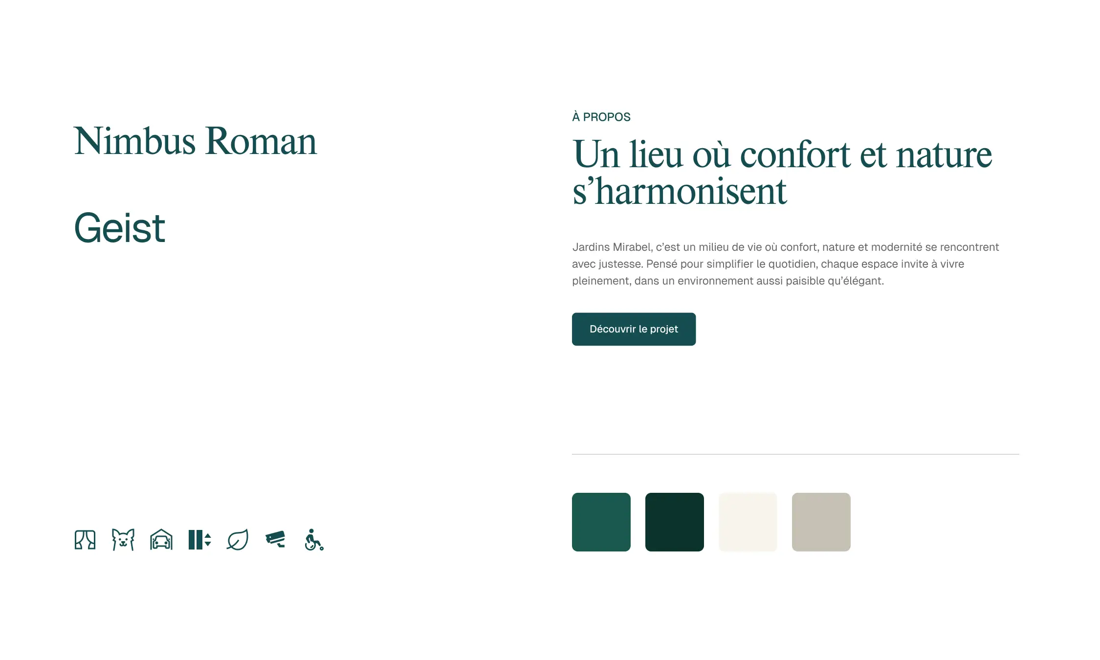 Typographies, palette de couleurs et iconographie de l’identité visuelle de Jardins Mirabel