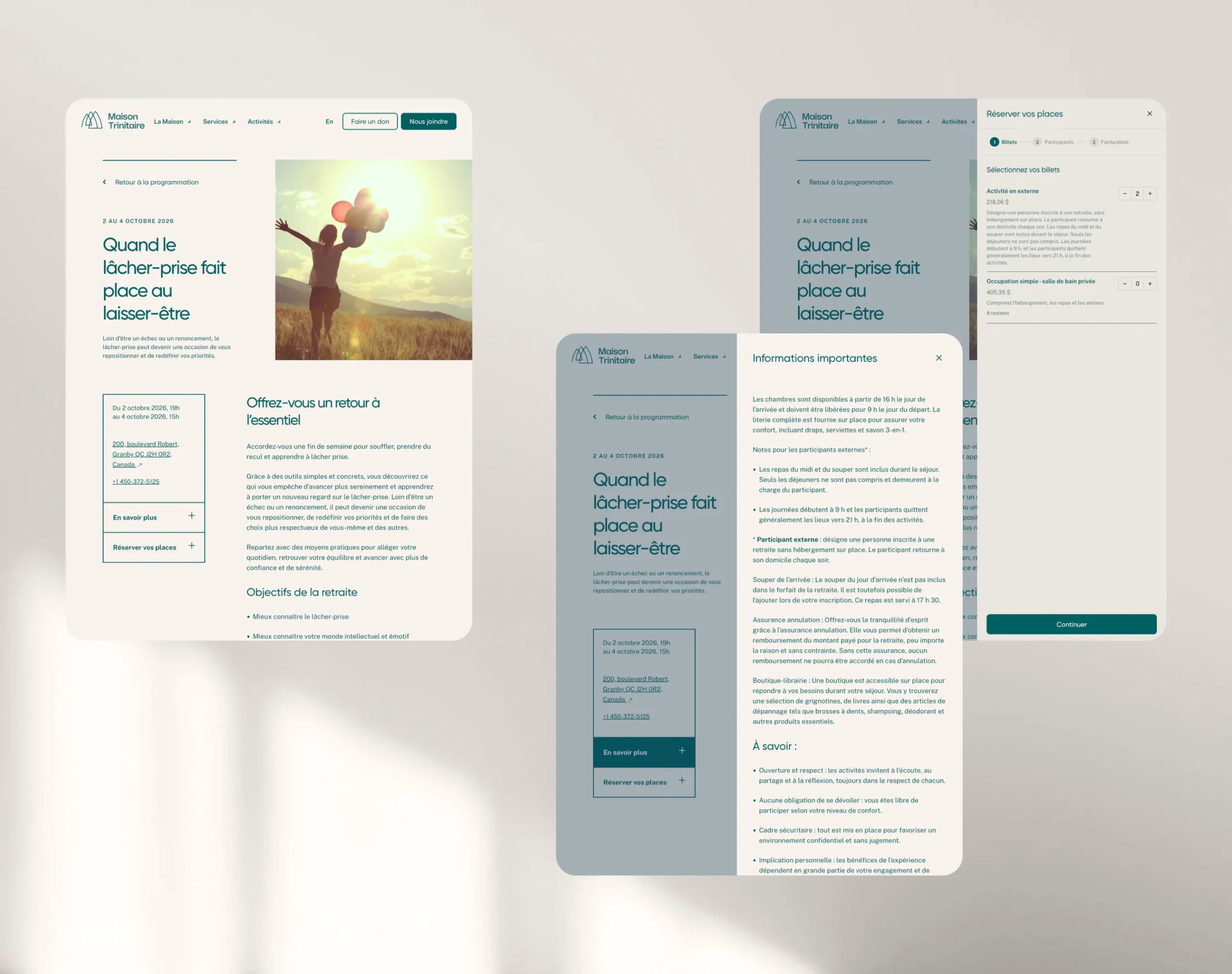Déclinaisons d’une page d'activité de Maison Trinitaire sur tablette