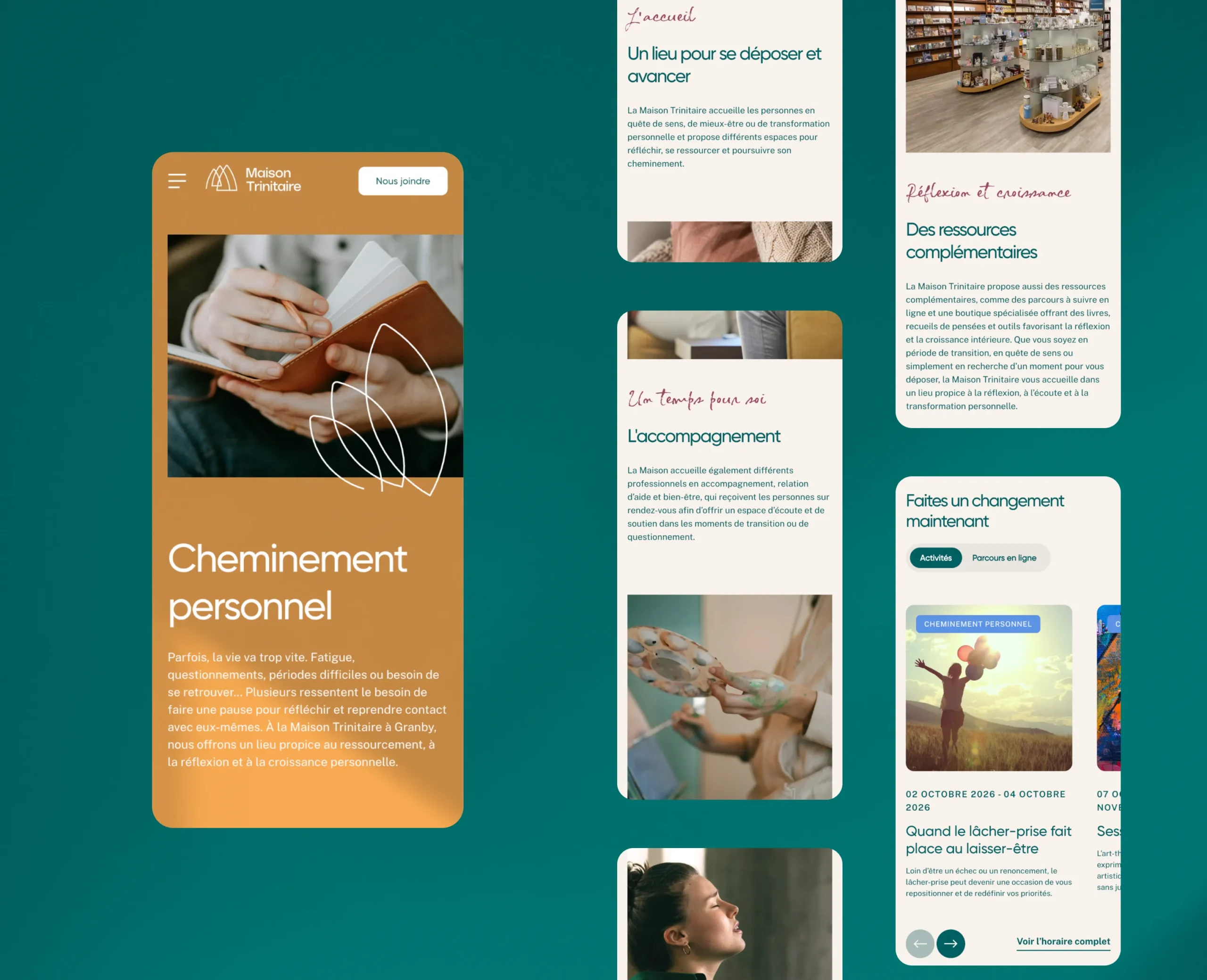 Pages mobiles du site de Maison Trinitaire consacrées au cheminement personnel
