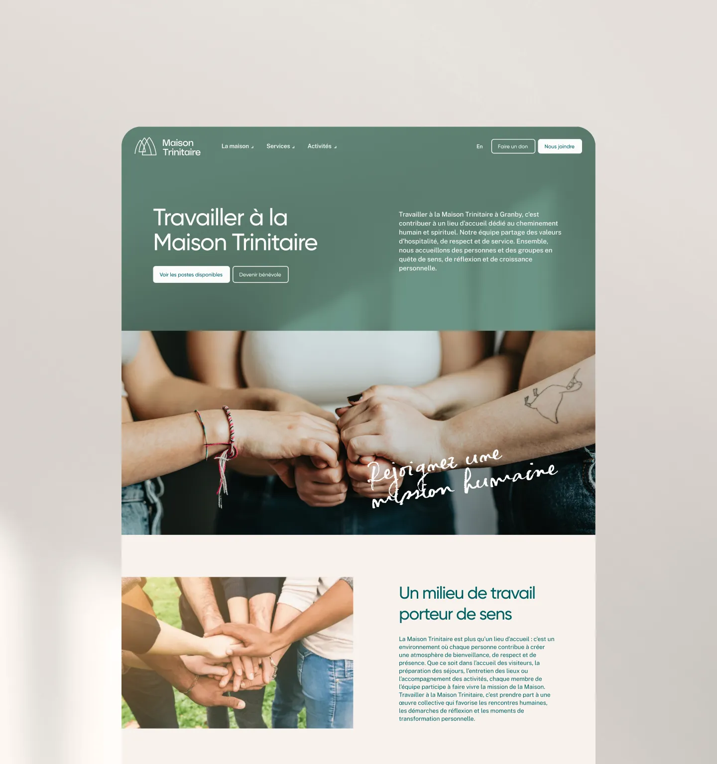 Page Carrière du site de Maison Trinitaire présentant son milieu de travail