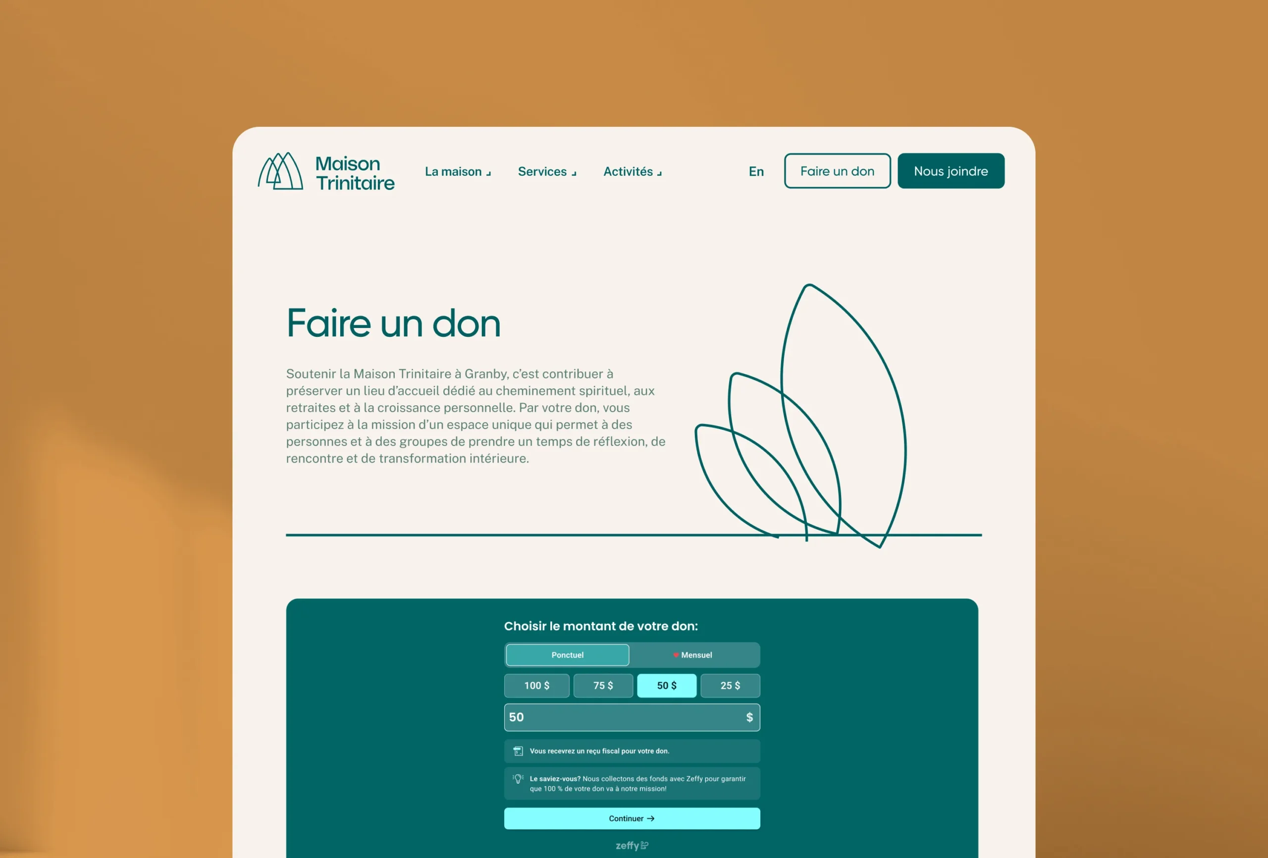 Page de don de Maison Trinitaire avec formulaire de contribution en ligne