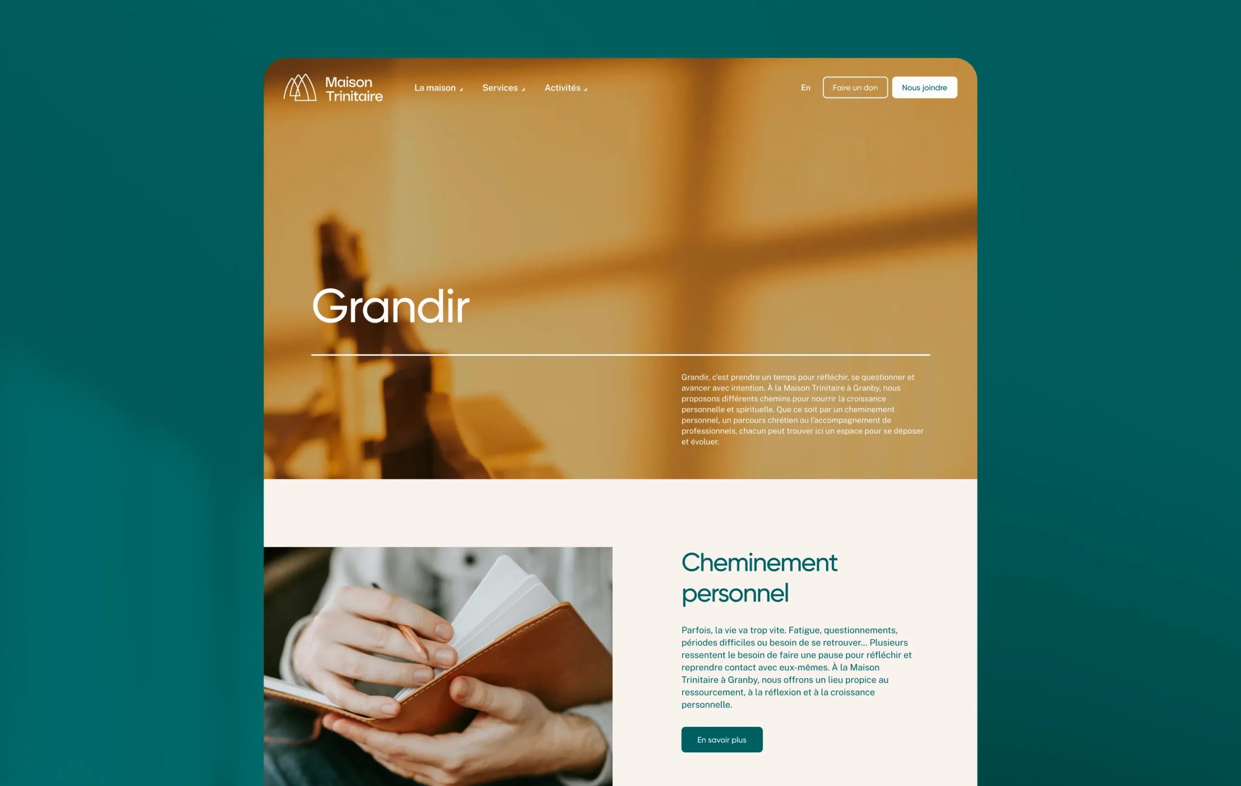 Page Grandir du site web de Maison Trinitaire consacrée au cheminement personnel